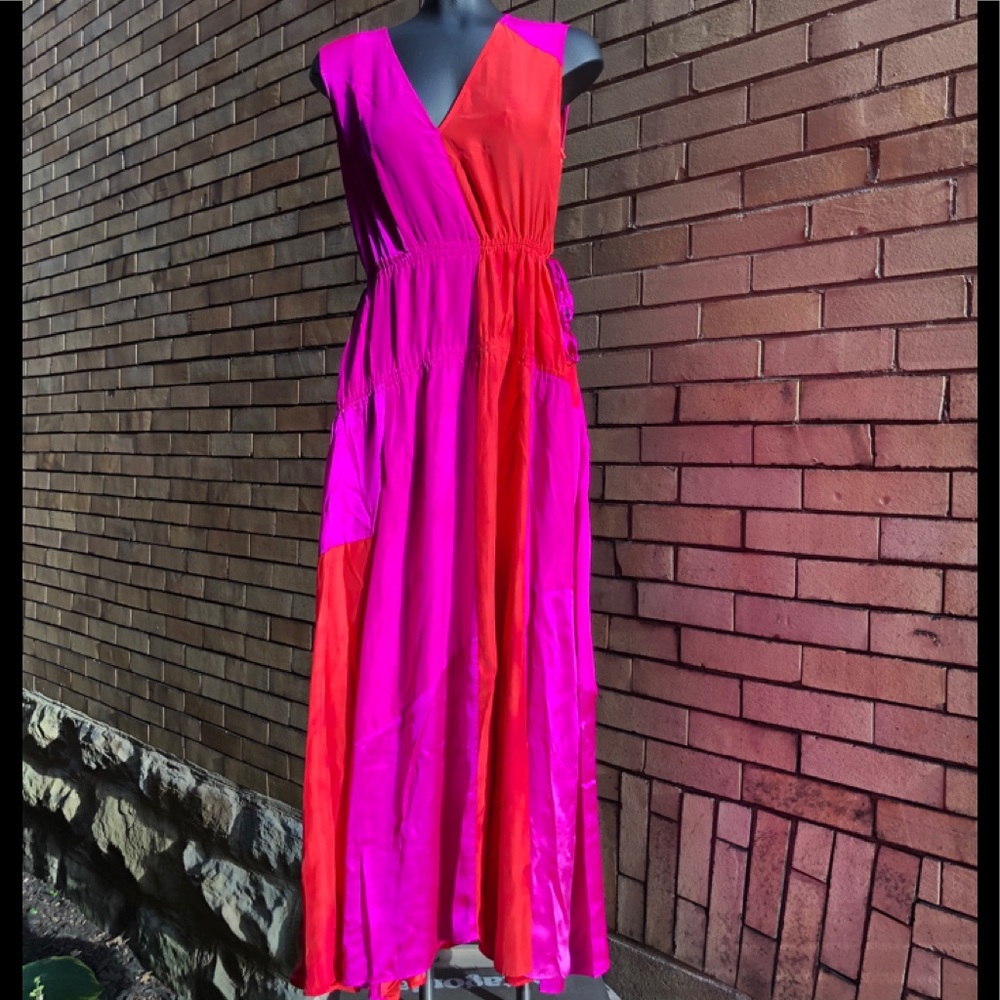AMUR Lotta Two-Tone Ruched Silk Midi Dress 4
